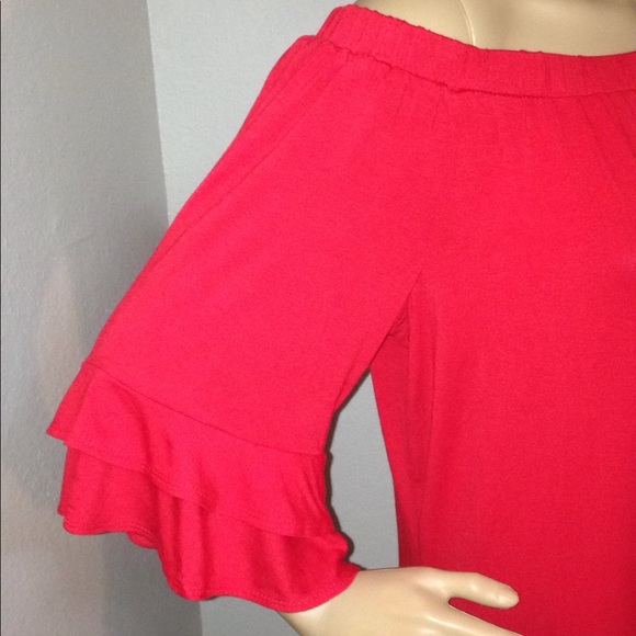 NY Collection Off Shoulder Bell Sleeve Hi-Low Top - Picture 3 of 8